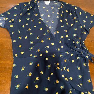 Citrus and Navy Wrap Dress
